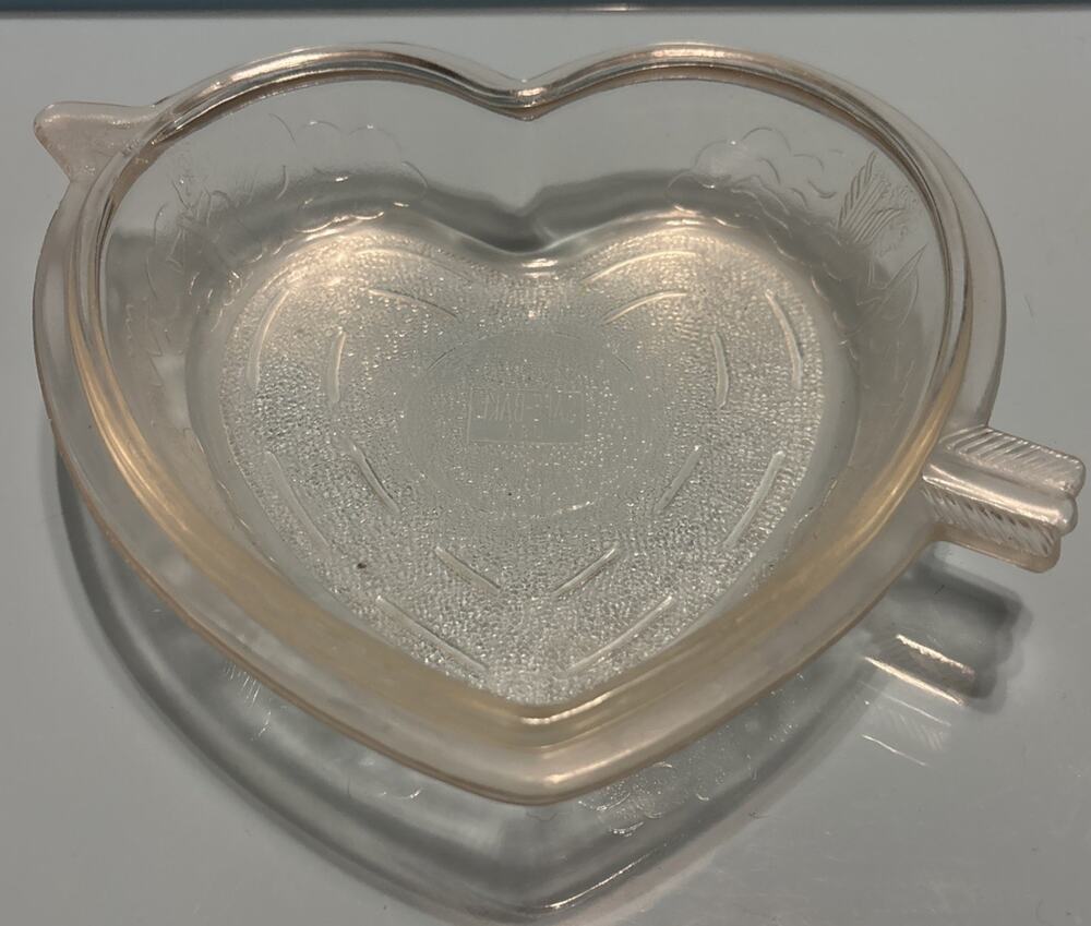 Vintage Safe Bake Heart Shape Glass PIE Dish Cupid Arrow Valentines 8” X 7” Dia.